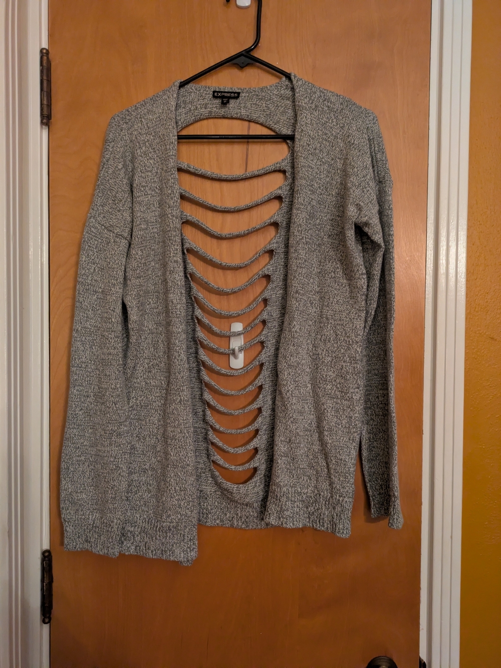 Express Gray Open-Front Ladder-Back Cardigan
